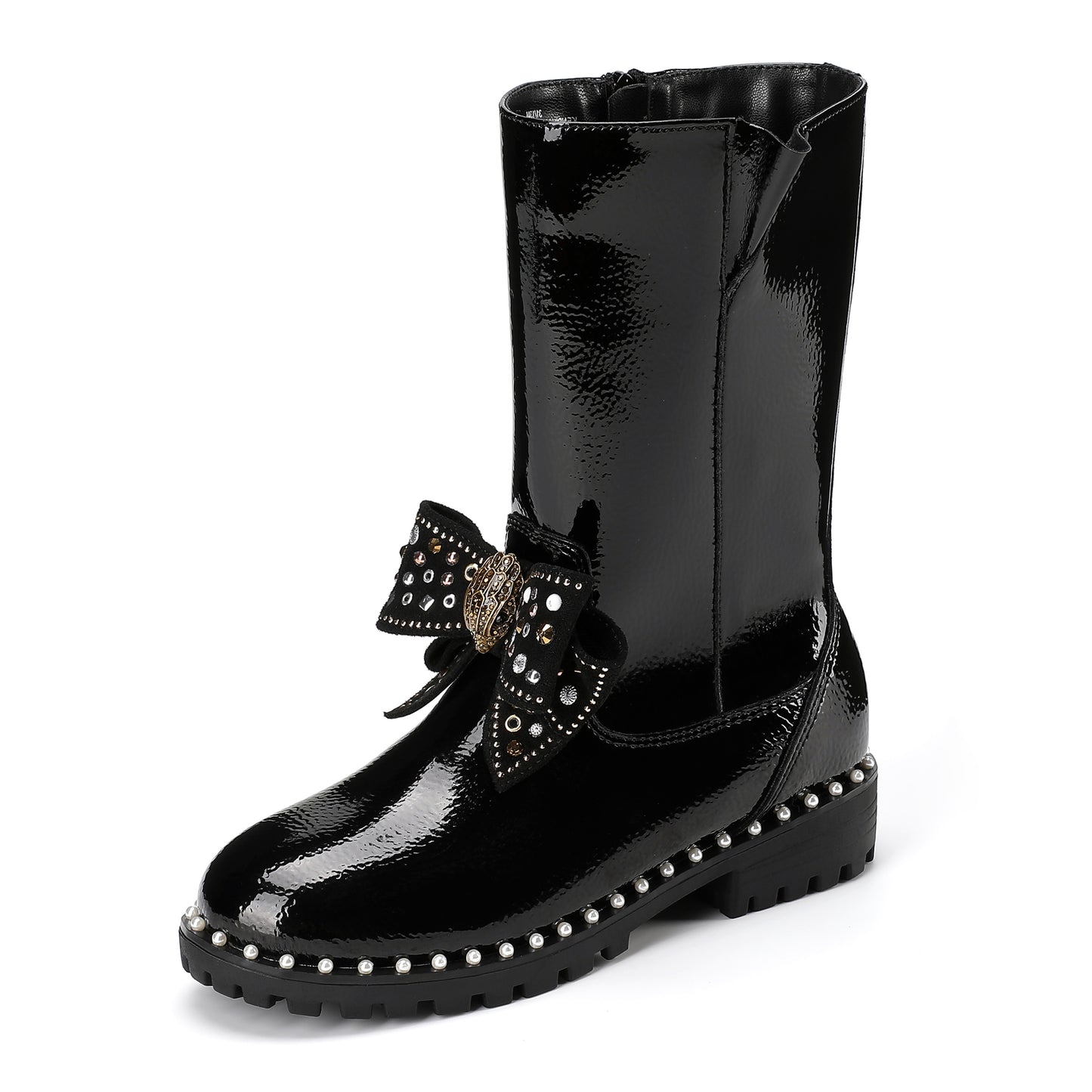 Kensington High Leg Bow Boot - Big Kid Black Patent