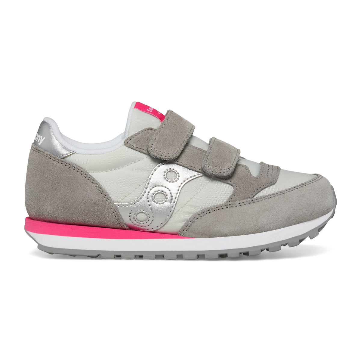 Jazz Double Hook & Loop Sneaker - Big Kid Grey/Silver/Pink
