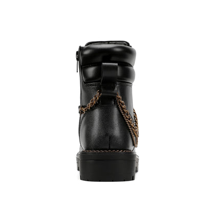 Chain Combat Boot - Big Kid Black Smooth
