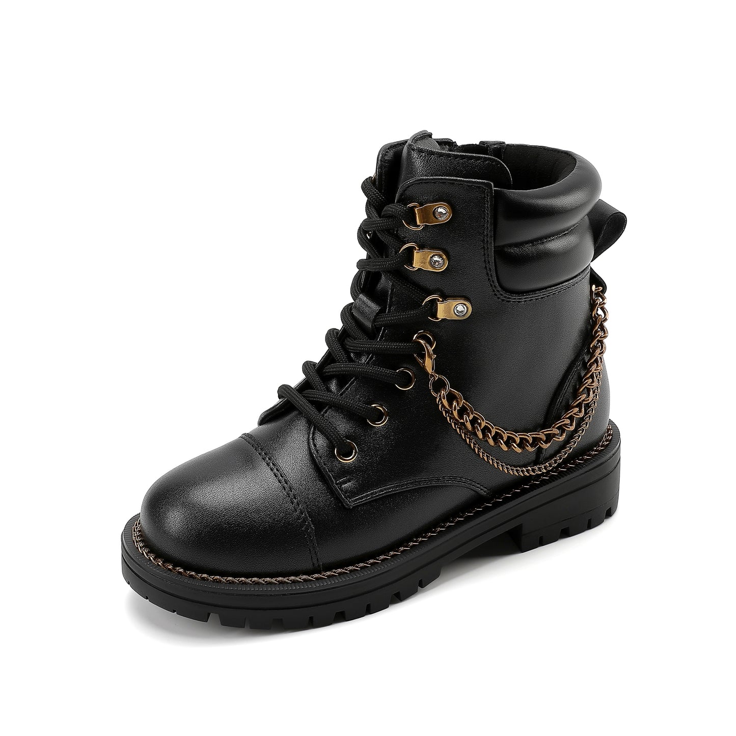 Chain Combat Boot - Big Kid Black Smooth