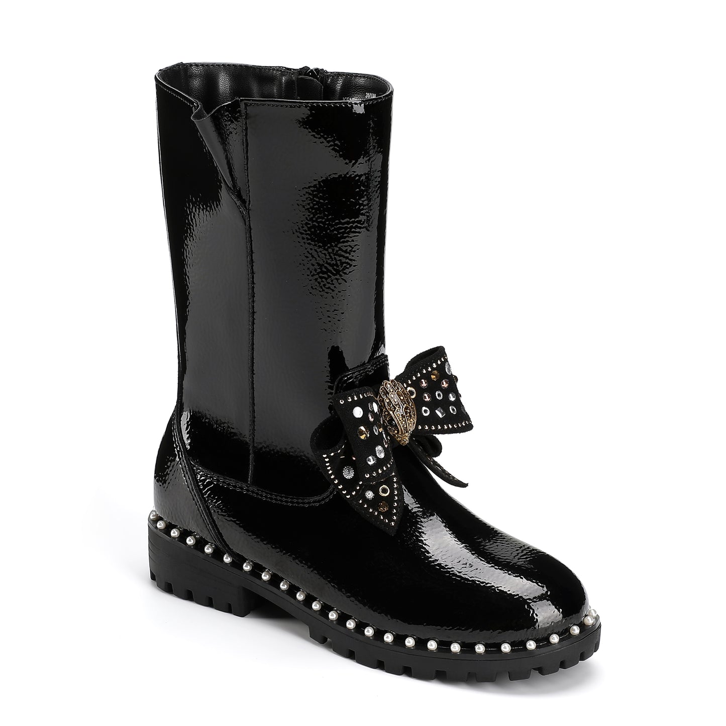 Kensington High Leg Bow Boot  - Big Kid Black Patent