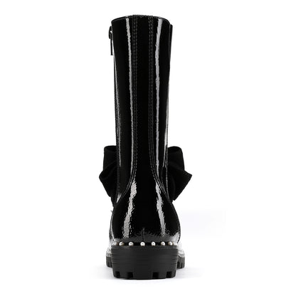 Kensington High Leg Bow Boot  - Big Kid Black Patent
