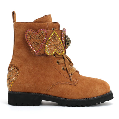 Mini Heart Lace Up Boot - Big Kids Brown