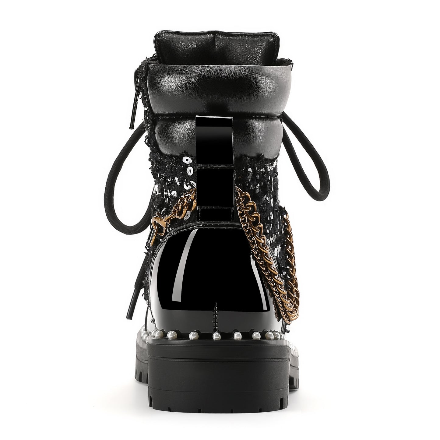 Chain Combat Boot - Big Kid Black Tweed