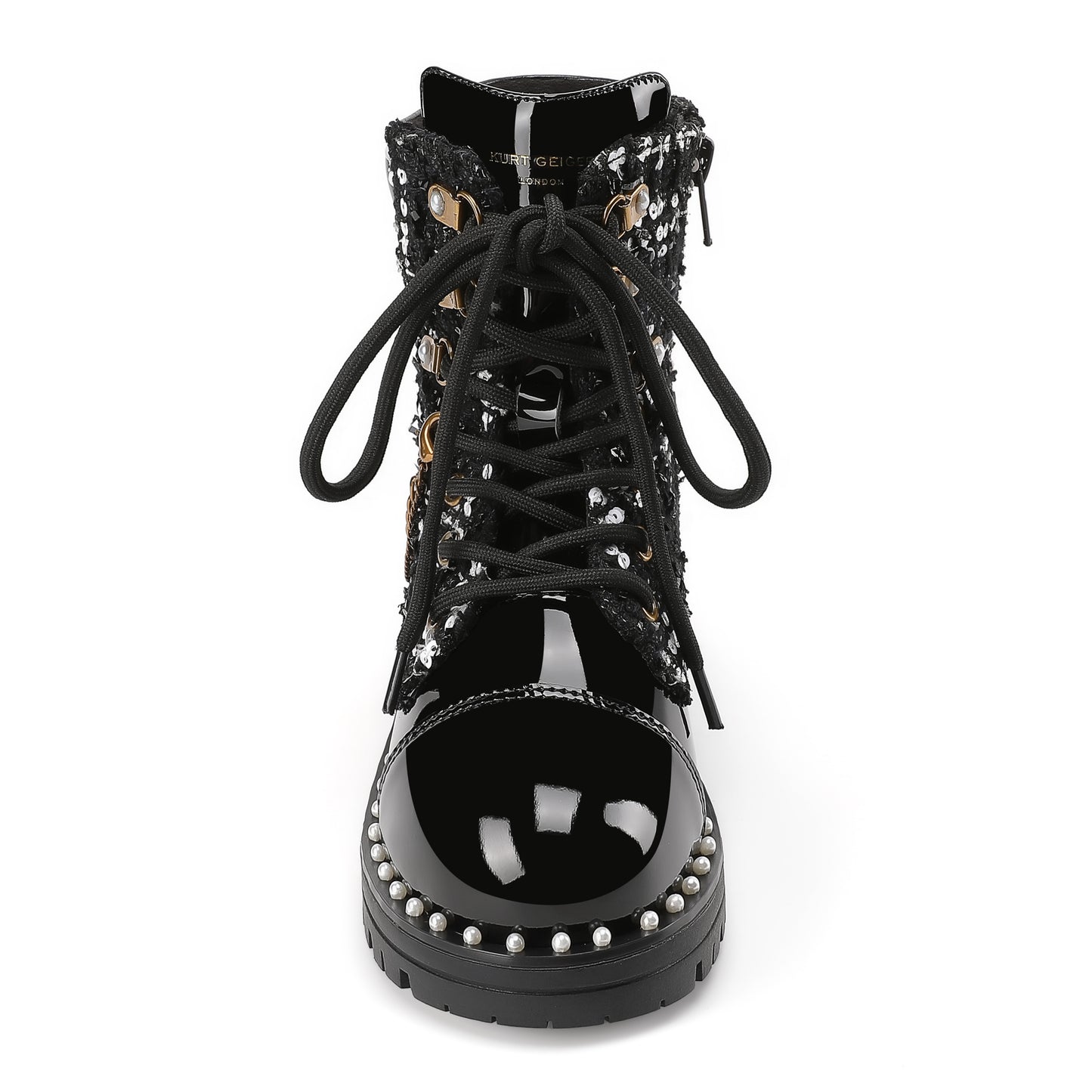 Chain Combat Boot - Big Kid Black Tweed