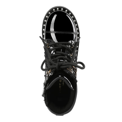 Chain Combat Boot - Big Kid Black Tweed