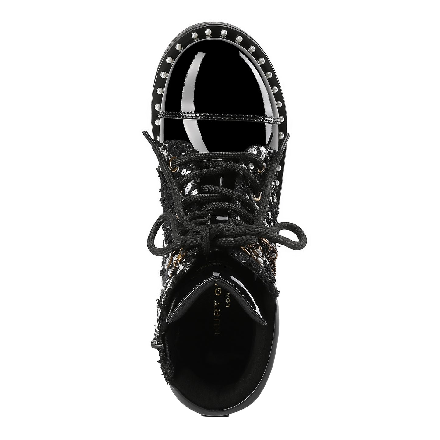 Chain Combat Boot - Big Kid Black Tweed